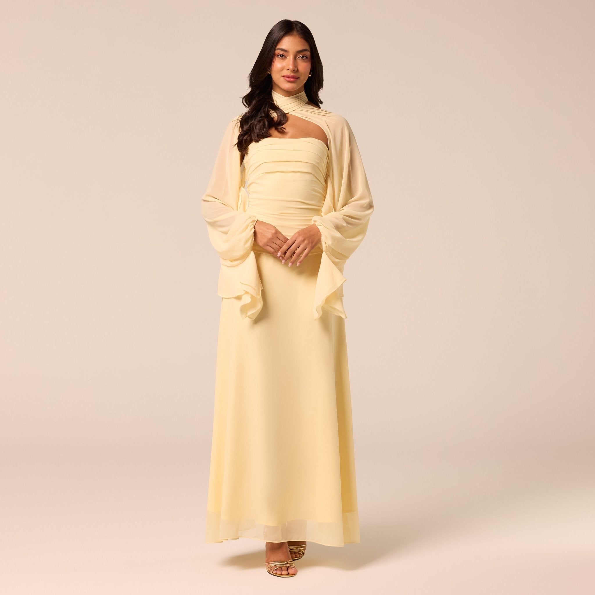 Light Yellow Cross-Halter Chiffon Maxi Dress - shopaleena