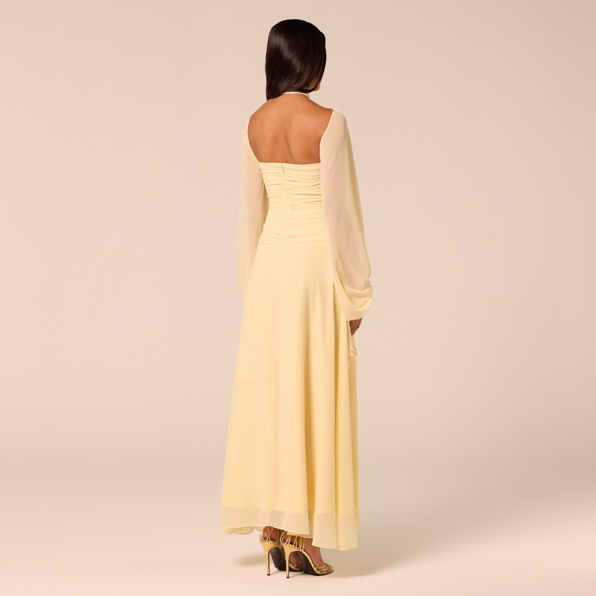 Light Yellow Cross-Halter Chiffon Maxi Dress - shopaleena