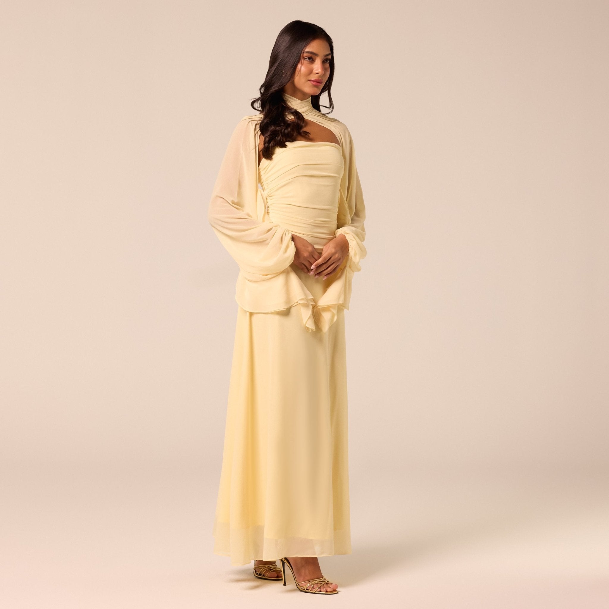Light Yellow Cross-Halter Chiffon Maxi Dress - shopaleena