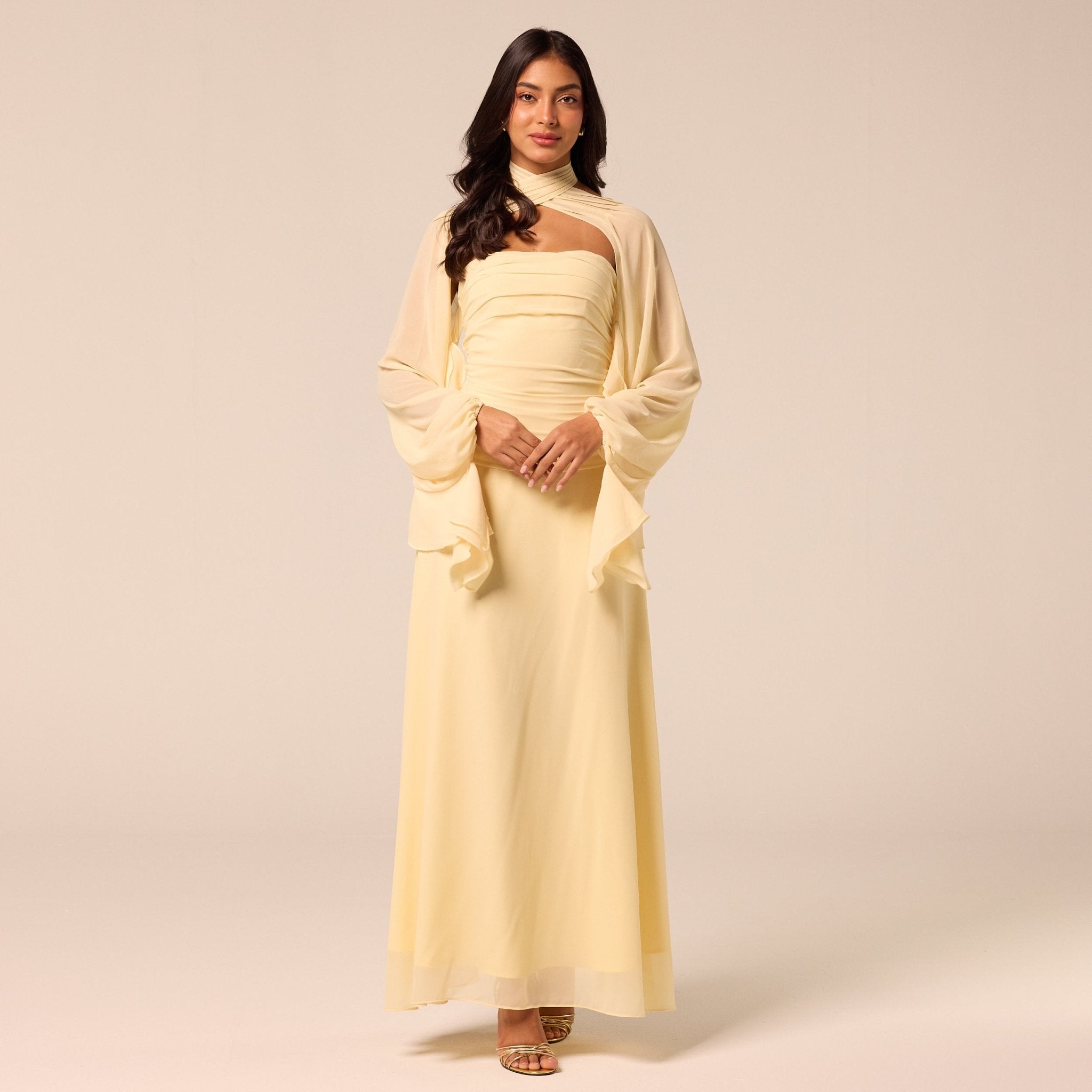 Light Yellow Cross-Halter Chiffon Maxi Dress - shopaleena