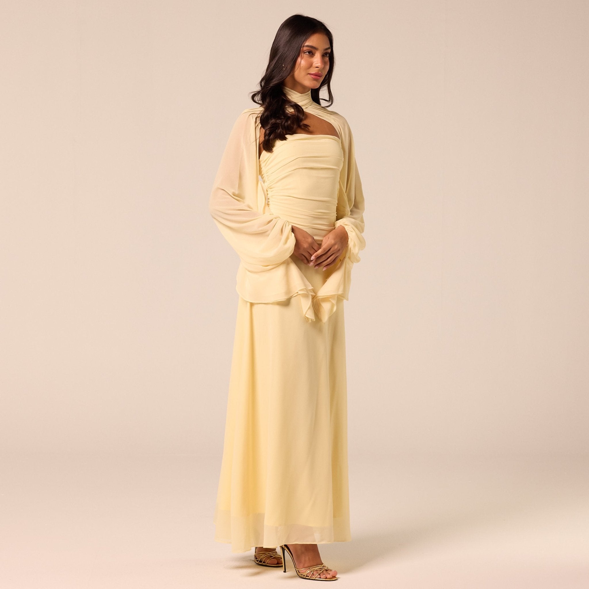 Light Yellow Cross-Halter Chiffon Maxi Dress - shopaleena