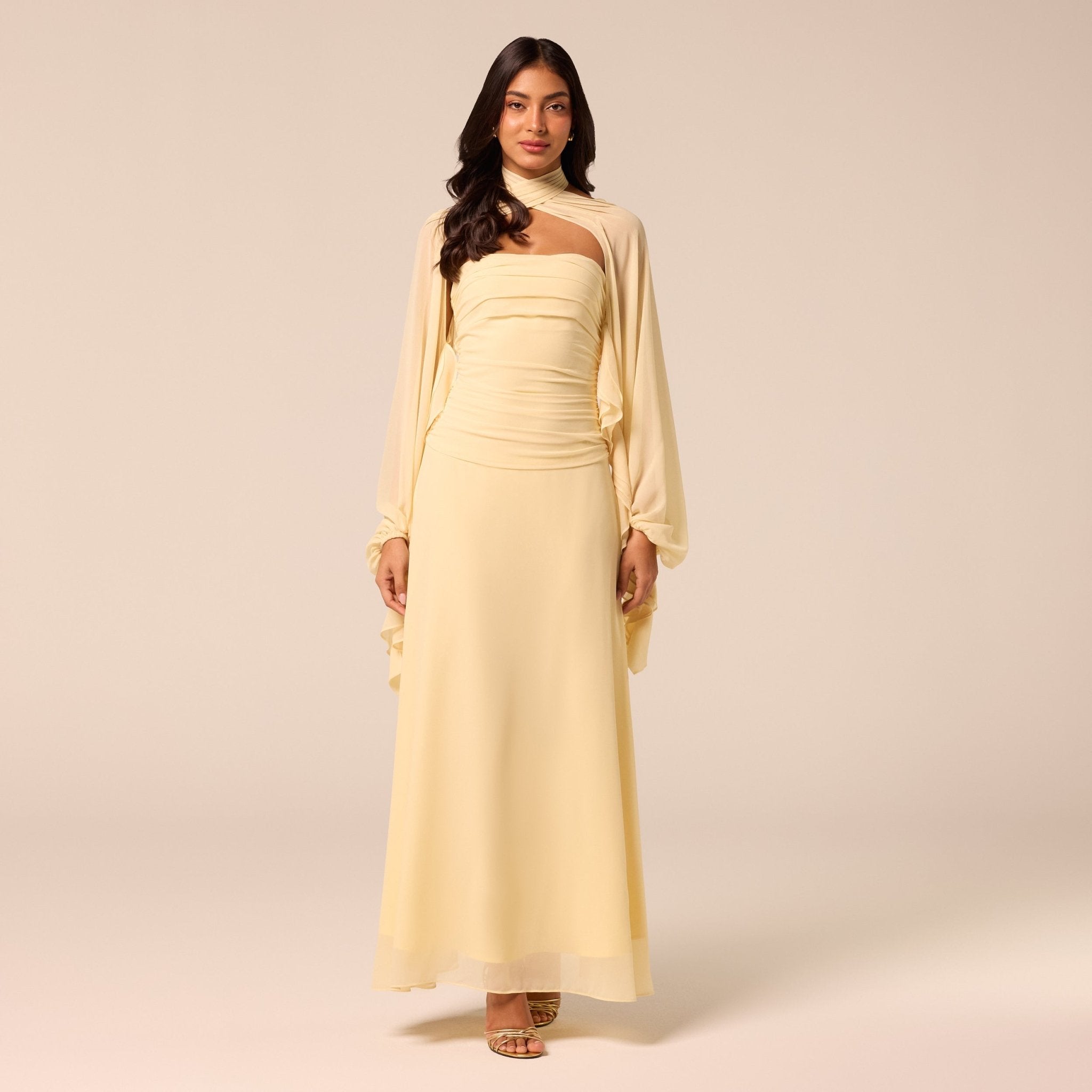 Light Yellow Cross-Halter Chiffon Maxi Dress - shopaleena