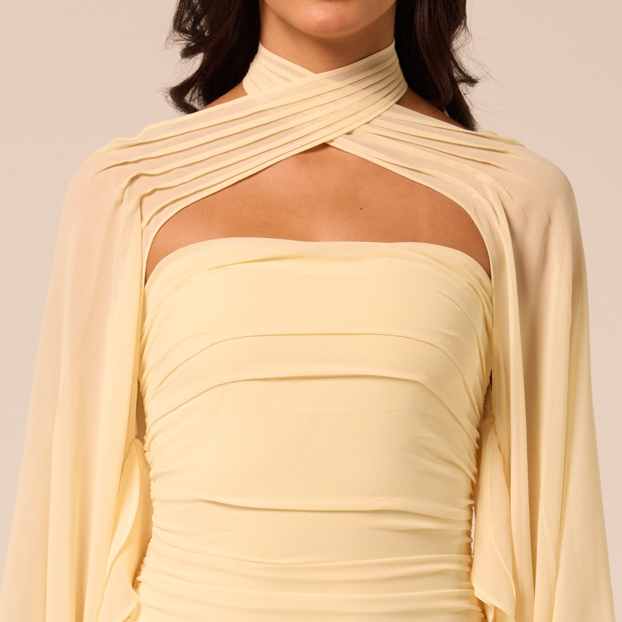 Light Yellow Cross-Halter Chiffon Maxi Dress - shopaleena