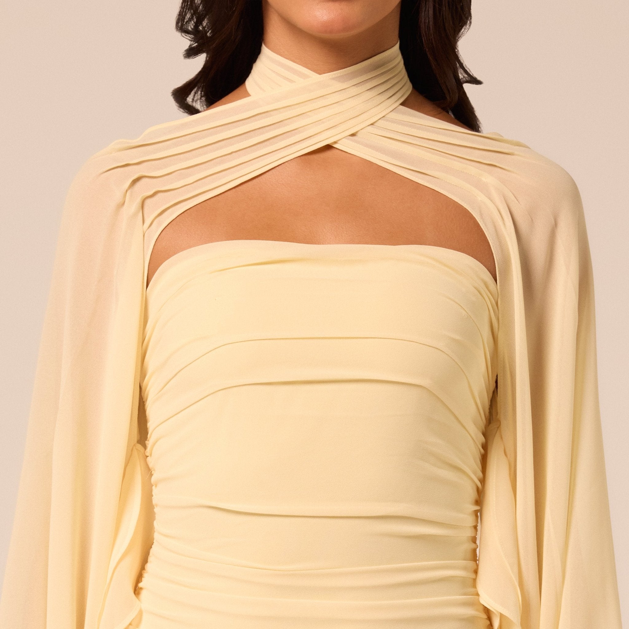 Light Yellow Cross-Halter Chiffon Maxi Dress - shopaleena