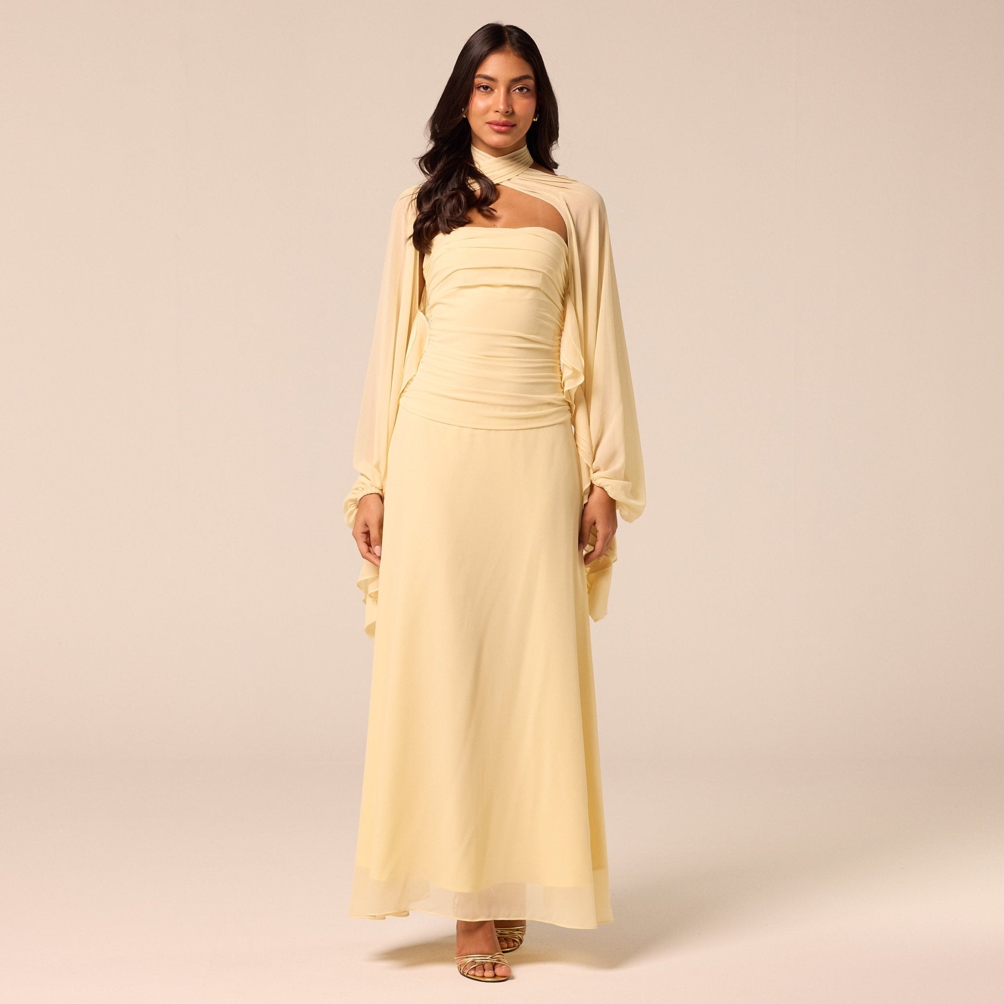 Light Yellow Cross-Halter Chiffon Maxi Dress - shopaleena
