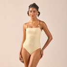 Light Yellow Halter Neck One Piece Swimsuit - shopaleena