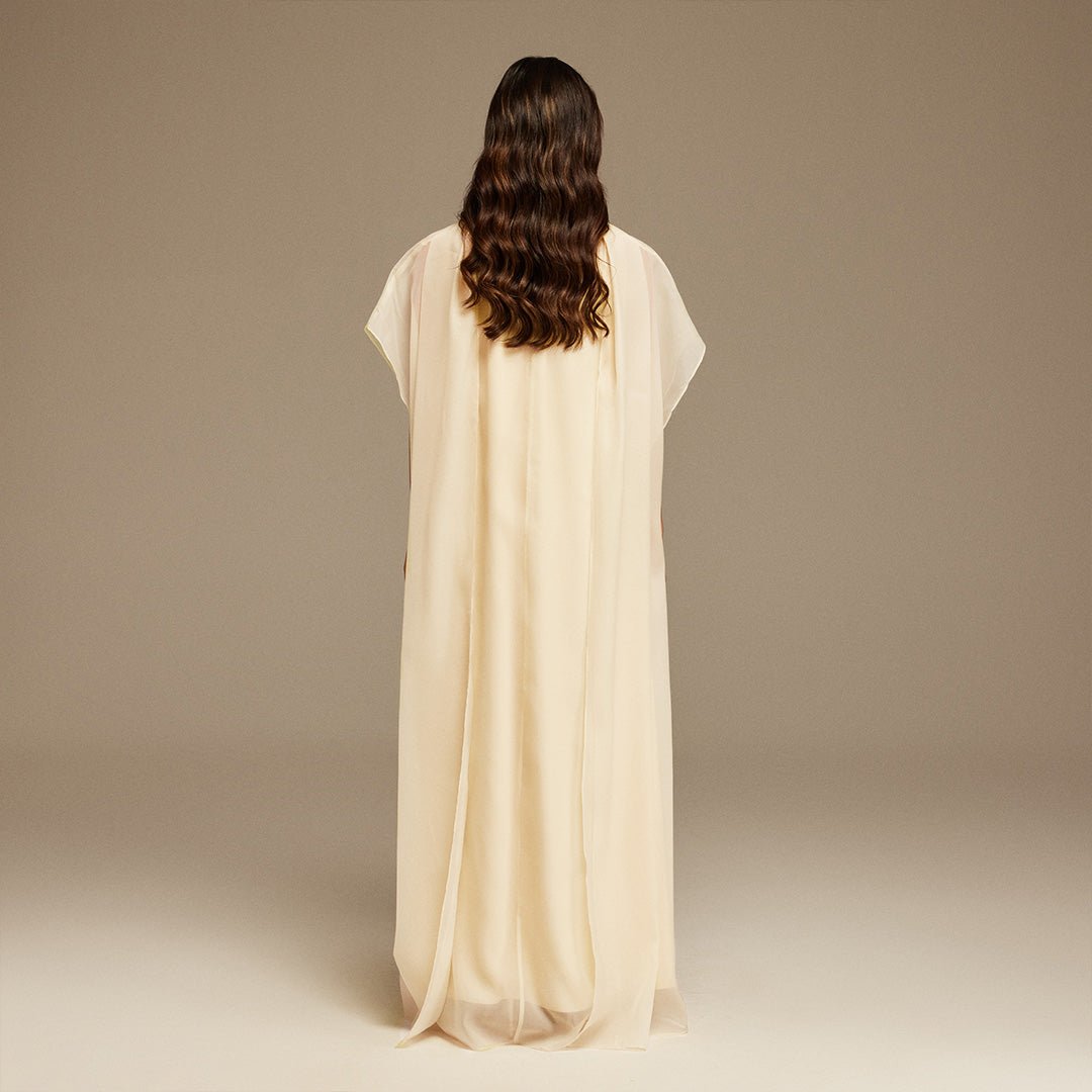 Light yellow Halter Neckline Maxi Dress With Cape with scarf - shopaleena