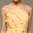 Light Yellow Halter Ruffle Chiffon Dress - shopaleena