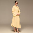 Light Yellow Linen Button-Front Flared Dress - shopaleena