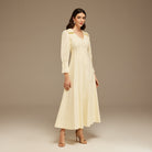 Light Yellow Long Sleeve Shirt Maxi Dress - shopaleena