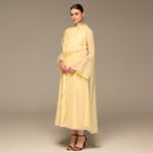 Light Yellow Satin Maxi Dress with Sheer Overlay - shopaleena