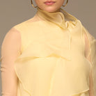 Light Yellow Satin Maxi Dress with Sheer Overlay - shopaleena