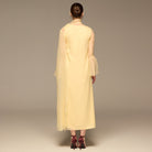 Light Yellow Satin Maxi Dress with Sheer Overlay - shopaleena