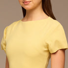 Light Yellow Short Sleeve Crepe Dress - shopaleena