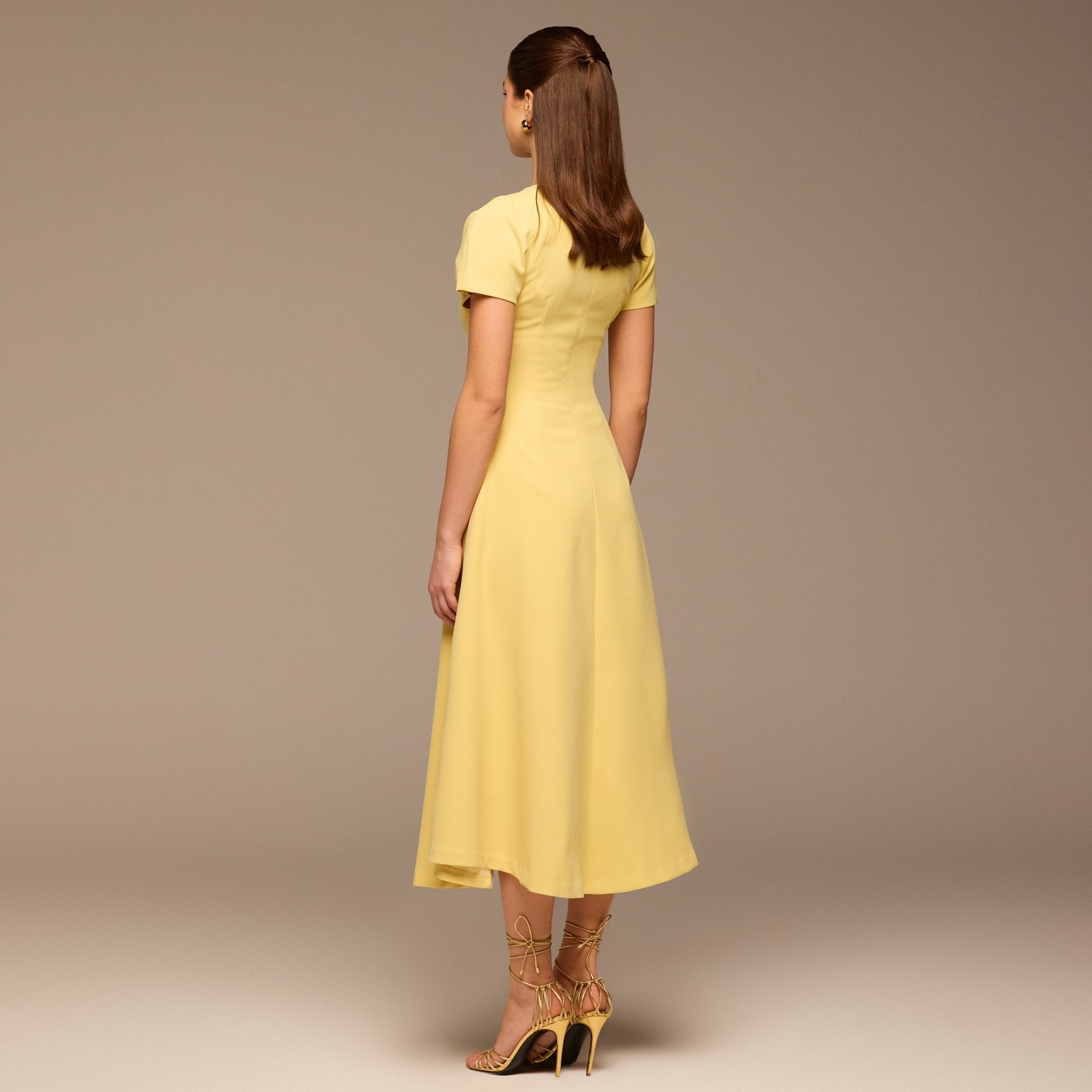 Light Yellow Short Sleeve Crepe Dress - shopaleena