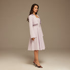 Lilac Aline Midi Dress With Short Flared Long Sleeve Jacket - shopaleena