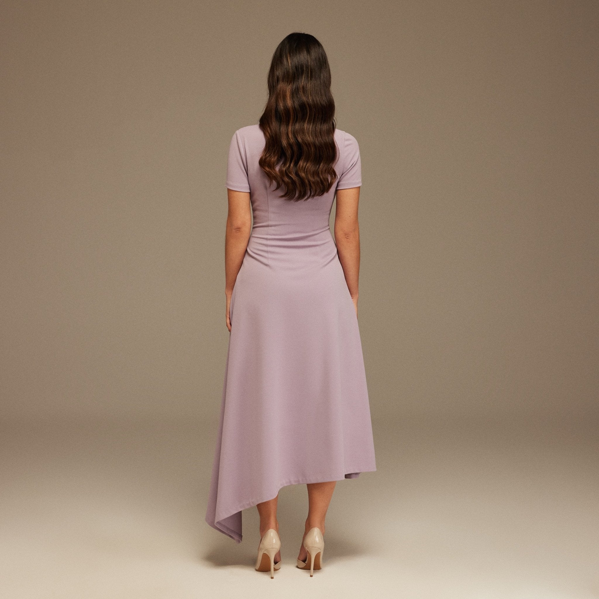 Lilac one - shoulder asymmetric Midi Dress - shopaleena