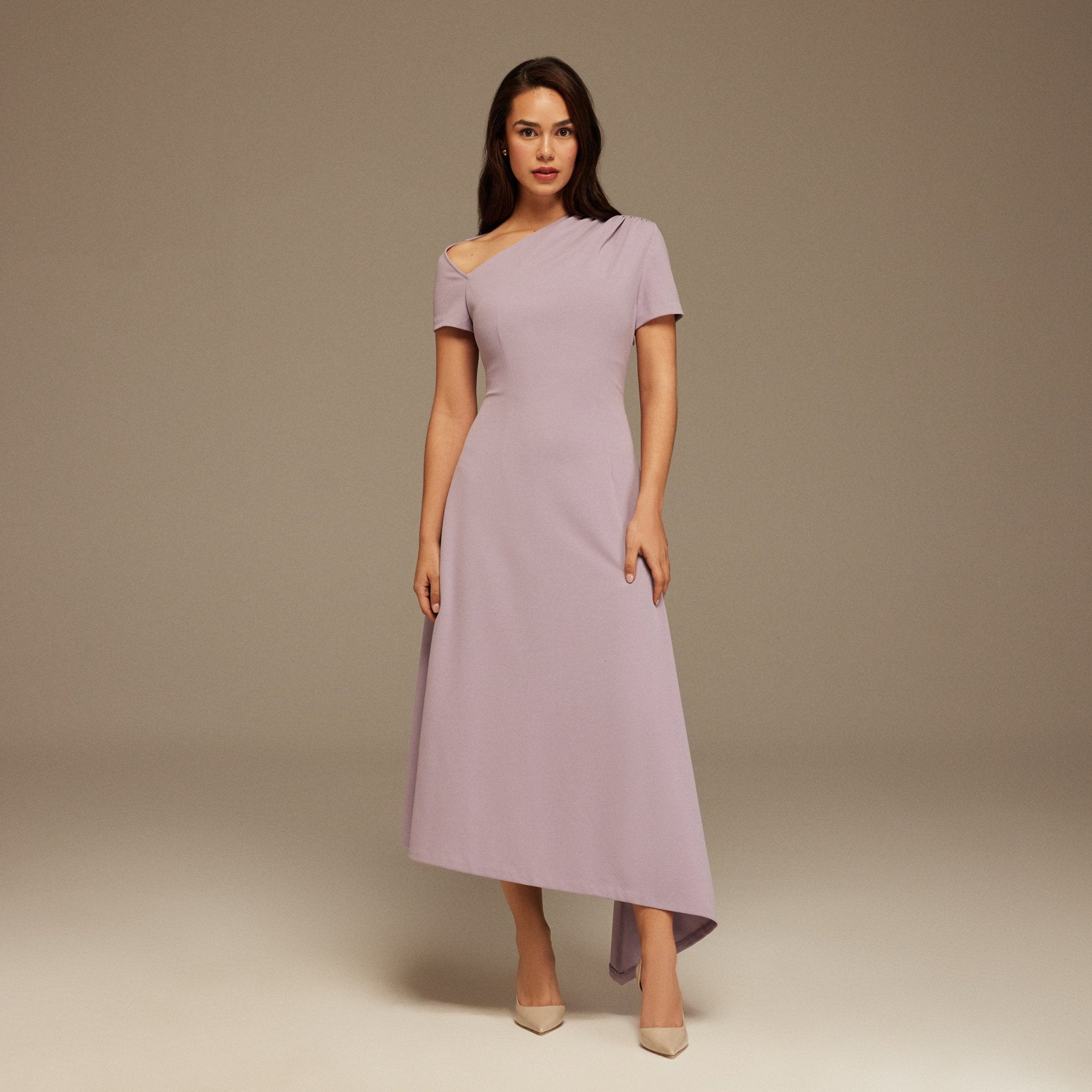 Lilac one - shoulder asymmetric Midi Dress - shopaleena