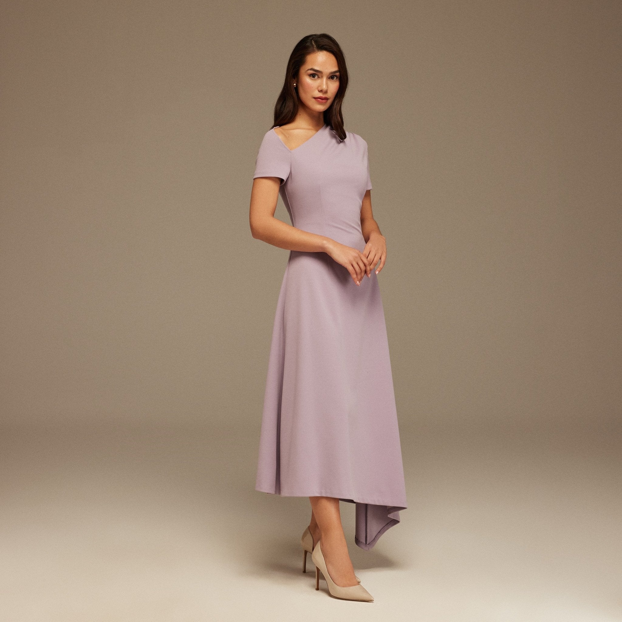 Lilac one - shoulder asymmetric Midi Dress - shopaleena