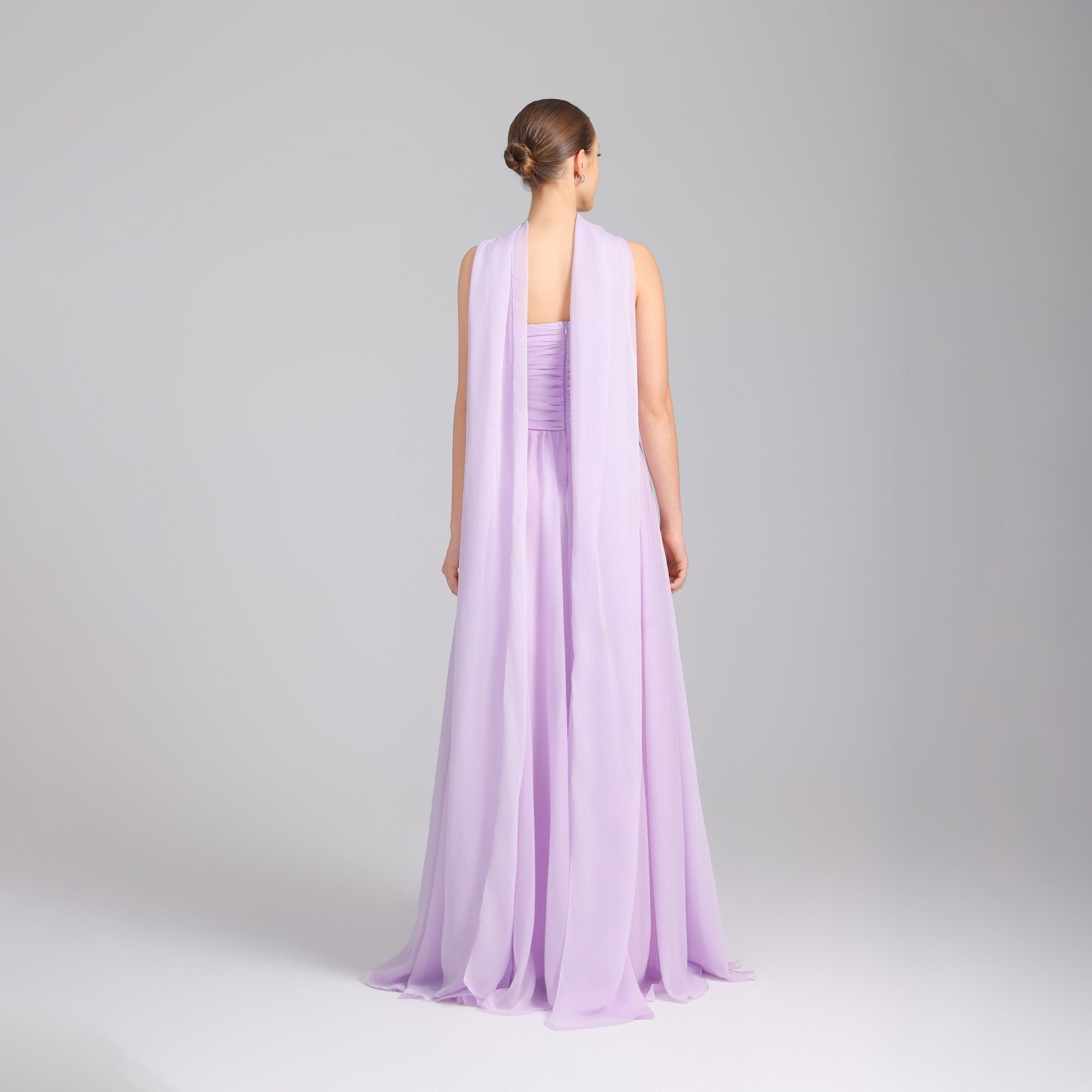 Lilac Strapless Chiffon Gown With Pleats - shopaleena