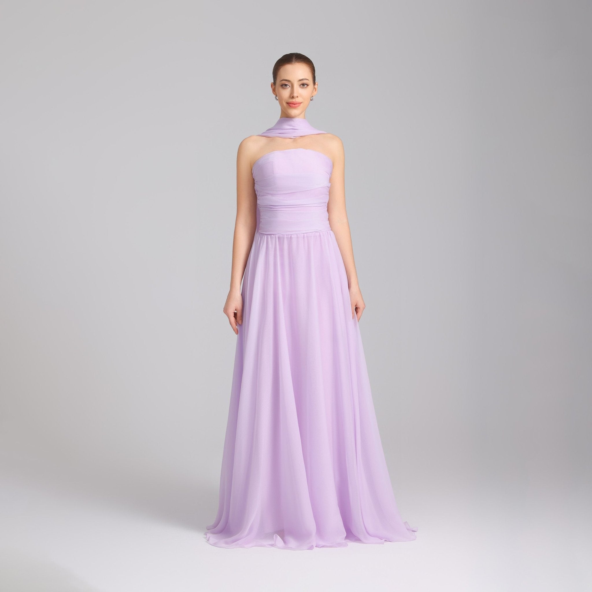 Lilac Strapless Chiffon Gown With Pleats - shopaleena