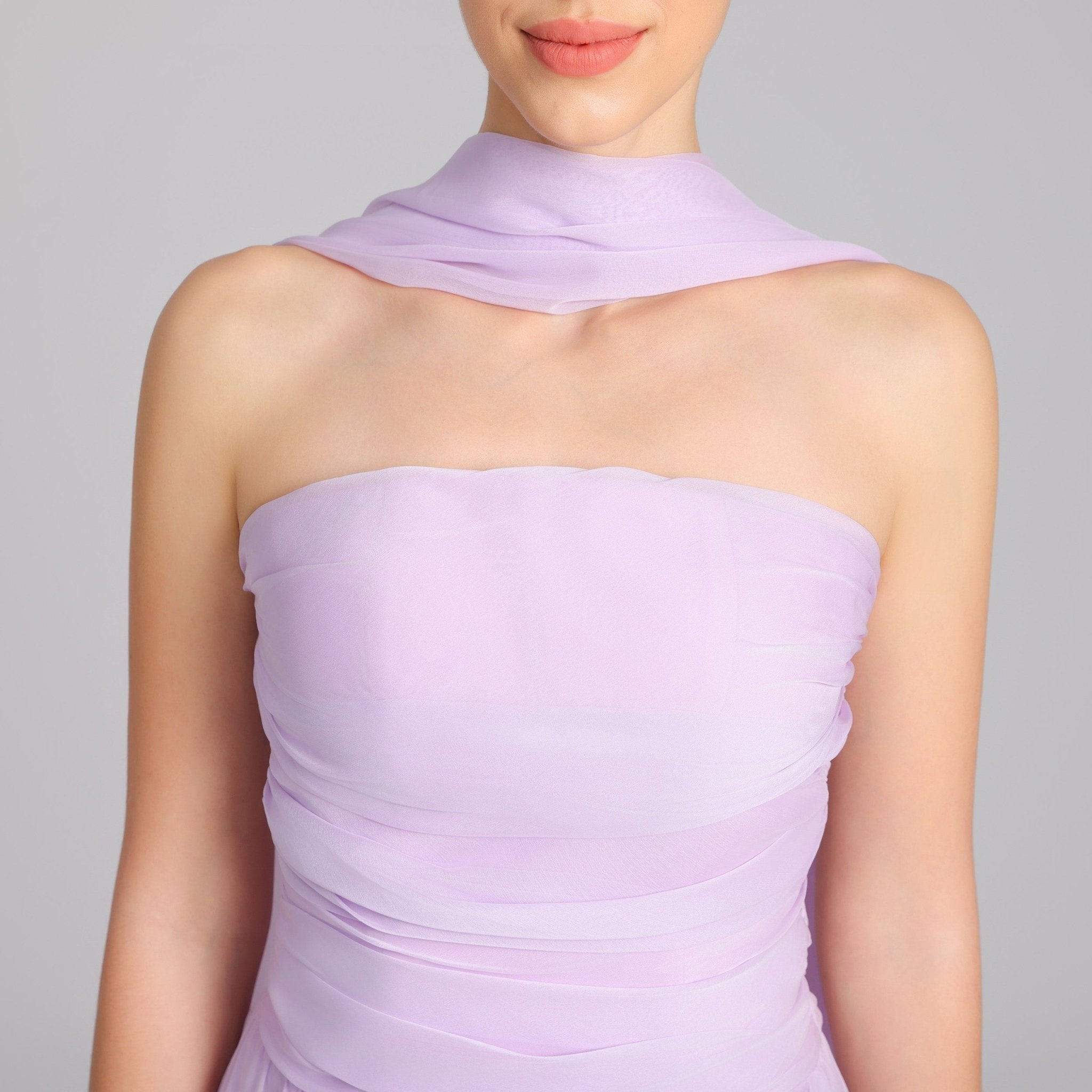 Lilac Strapless Chiffon Gown With Pleats - shopaleena