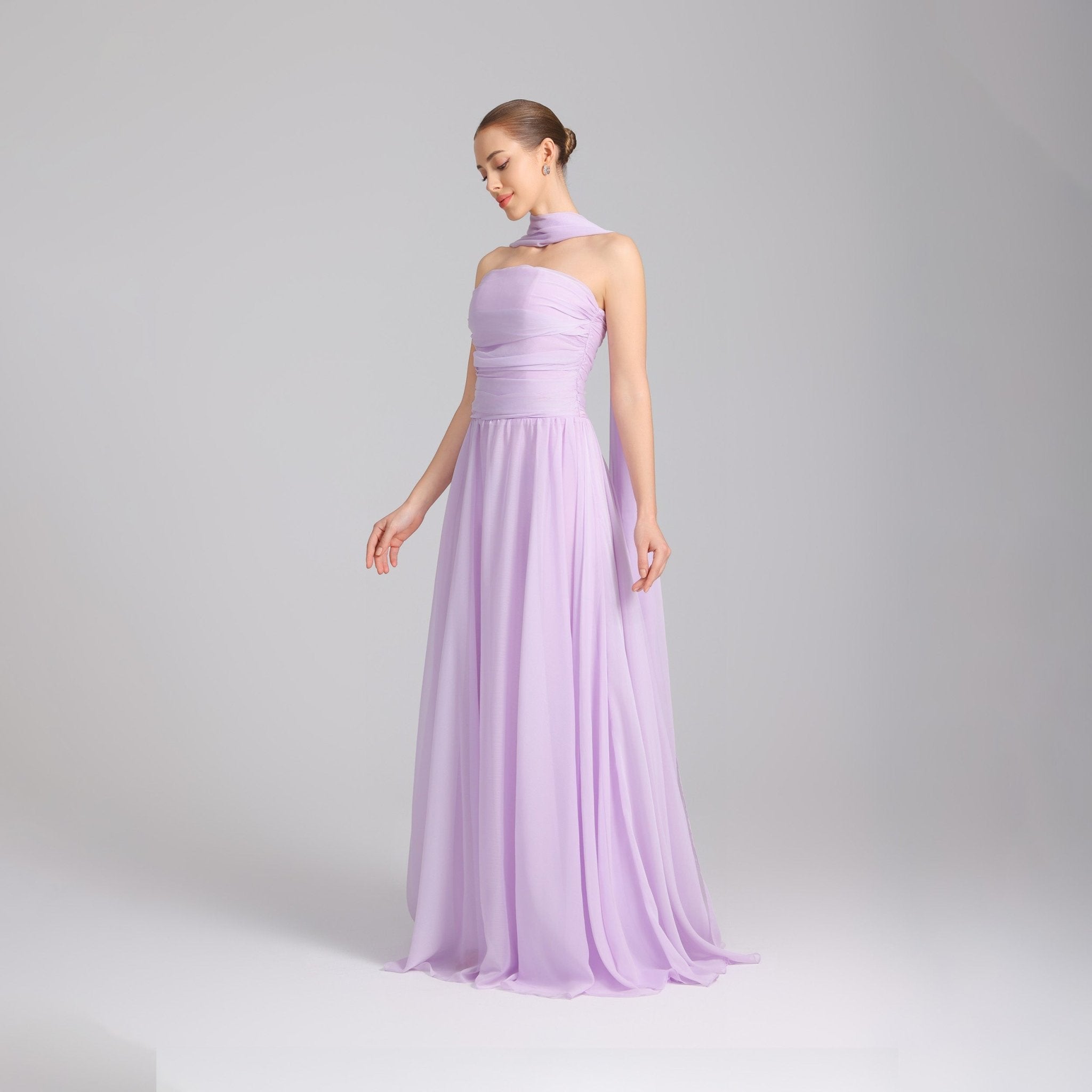 Lilac Strapless Chiffon Gown With Pleats