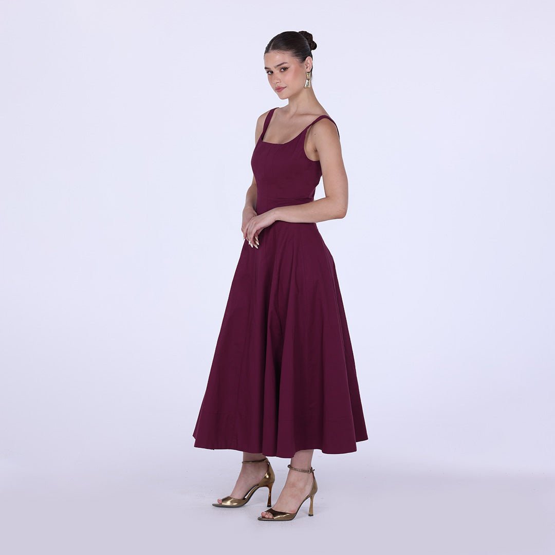 Linen Blend A - Line Midi Dress - shopaleena