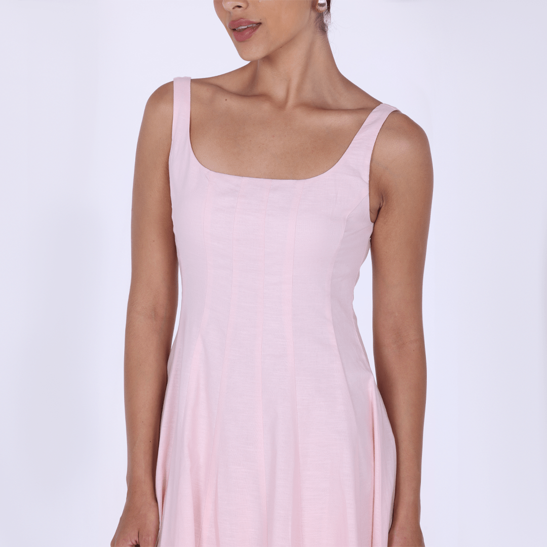 Linen Blend A - Line Midi Dress - shopaleena