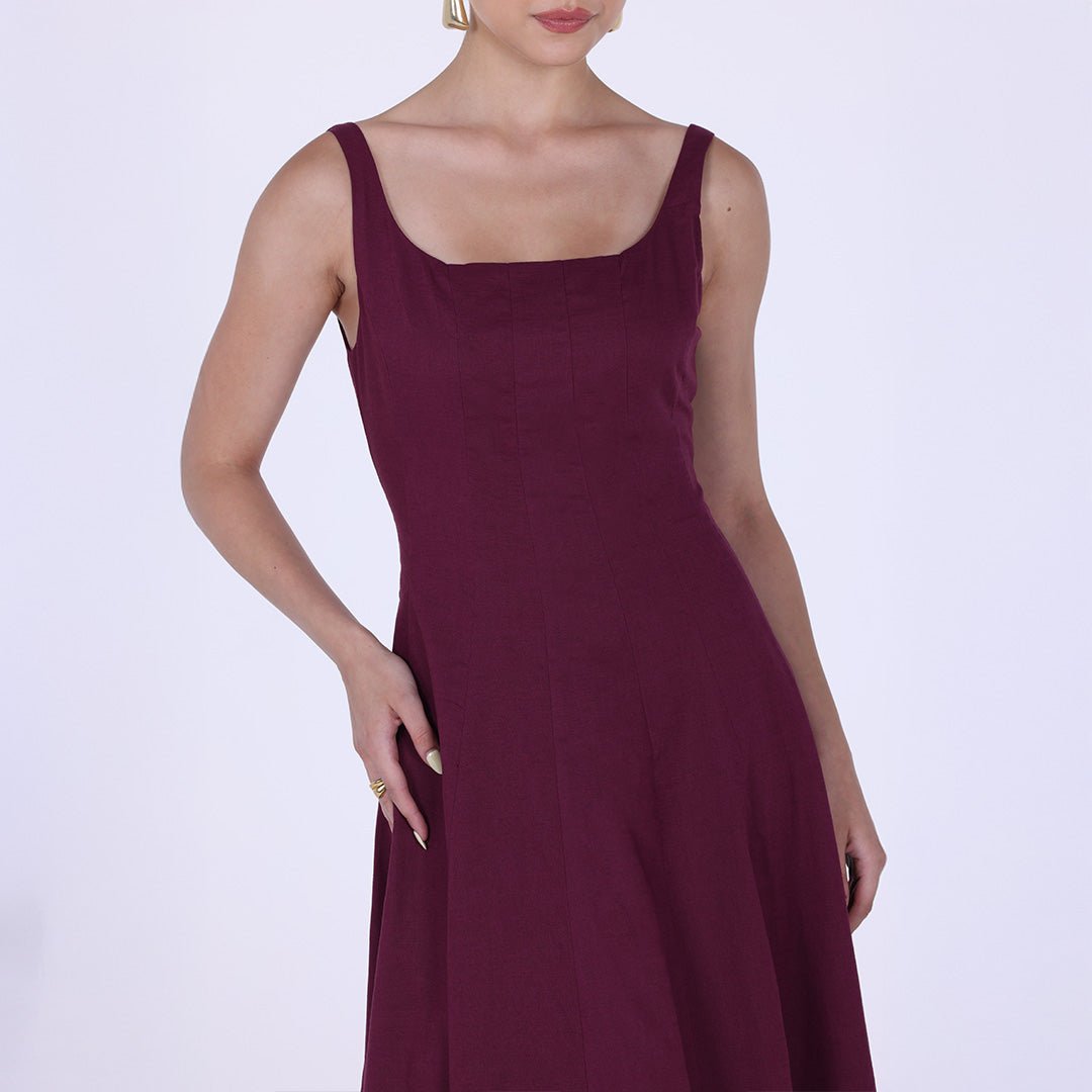 Linen Blend A - Line Midi Dress - shopaleena