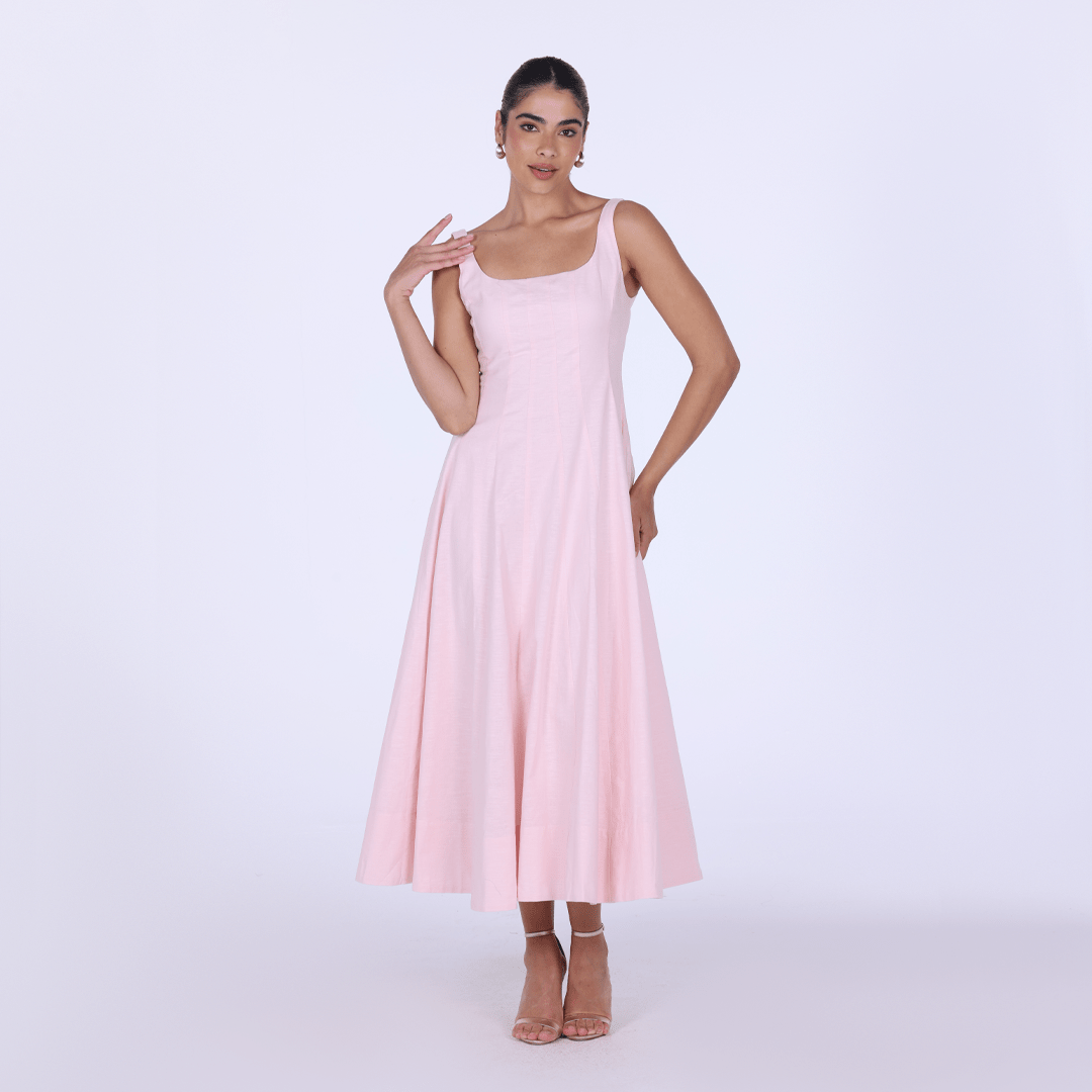 Linen Blend A - Line Midi Dress - shopaleena