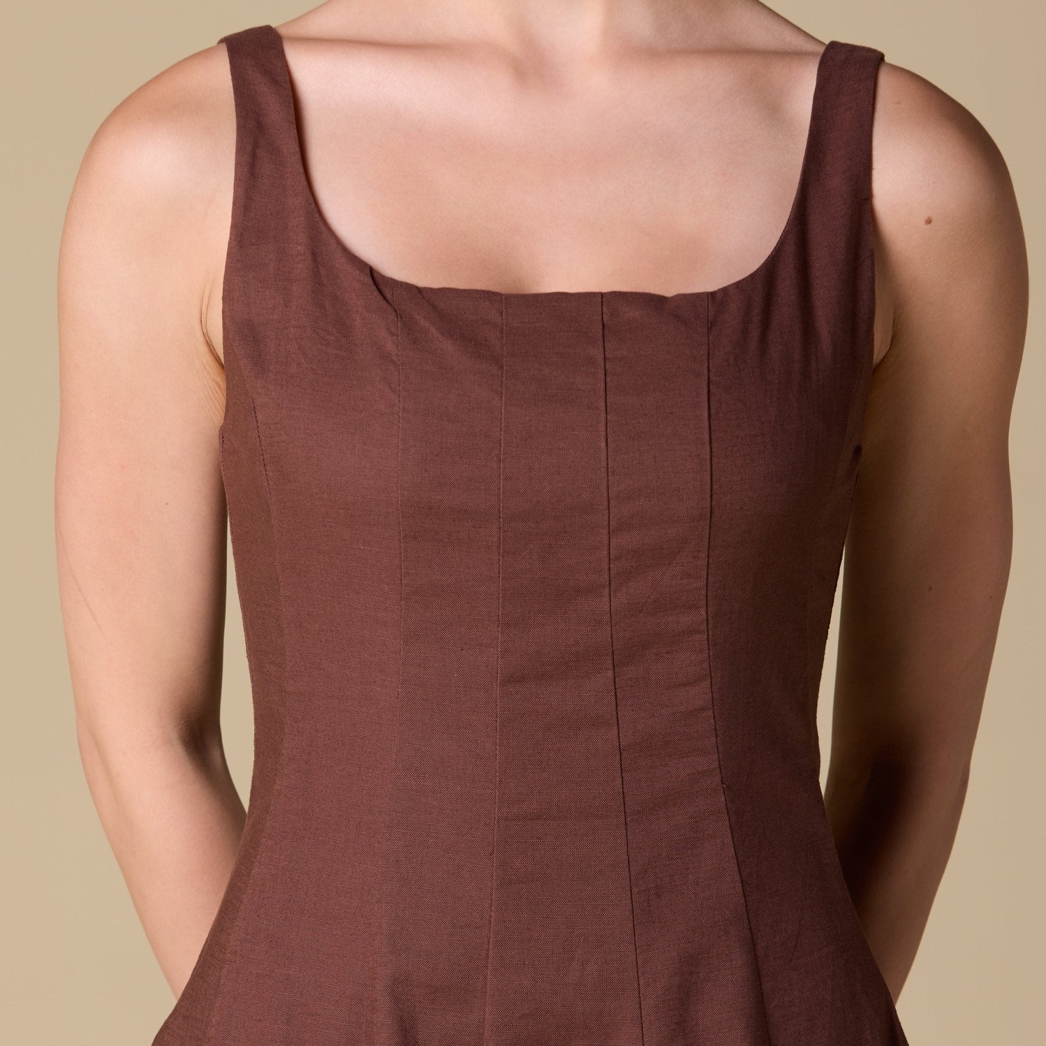 Linen Blend A - Line Midi Dress - shopaleena