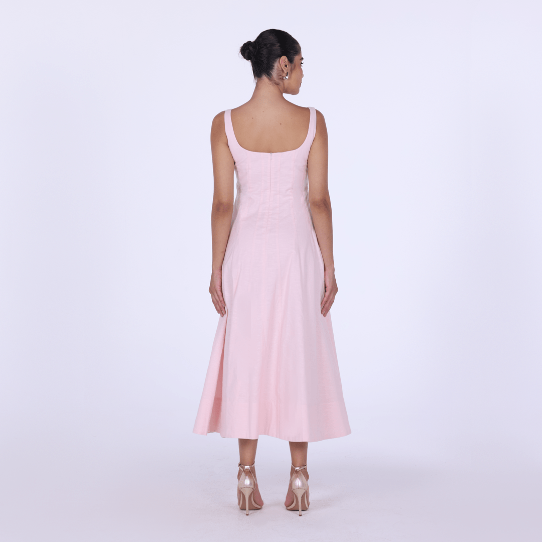 Linen Blend A - Line Midi Dress - shopaleena