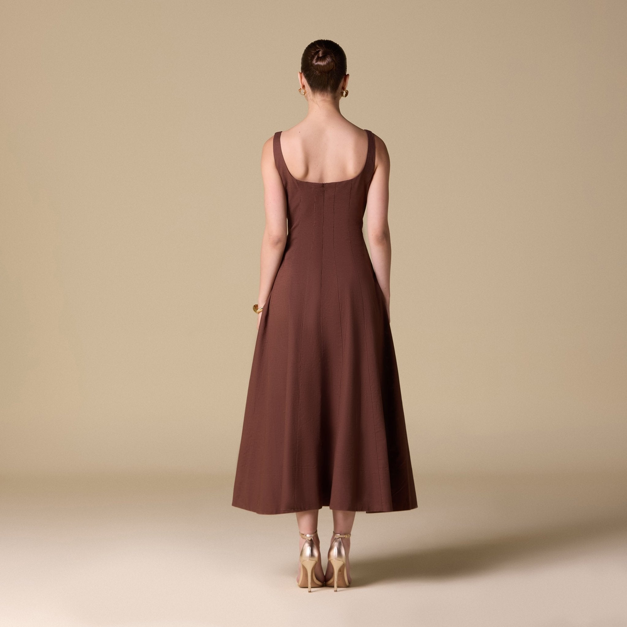 Linen Blend A - Line Midi Dress - shopaleena