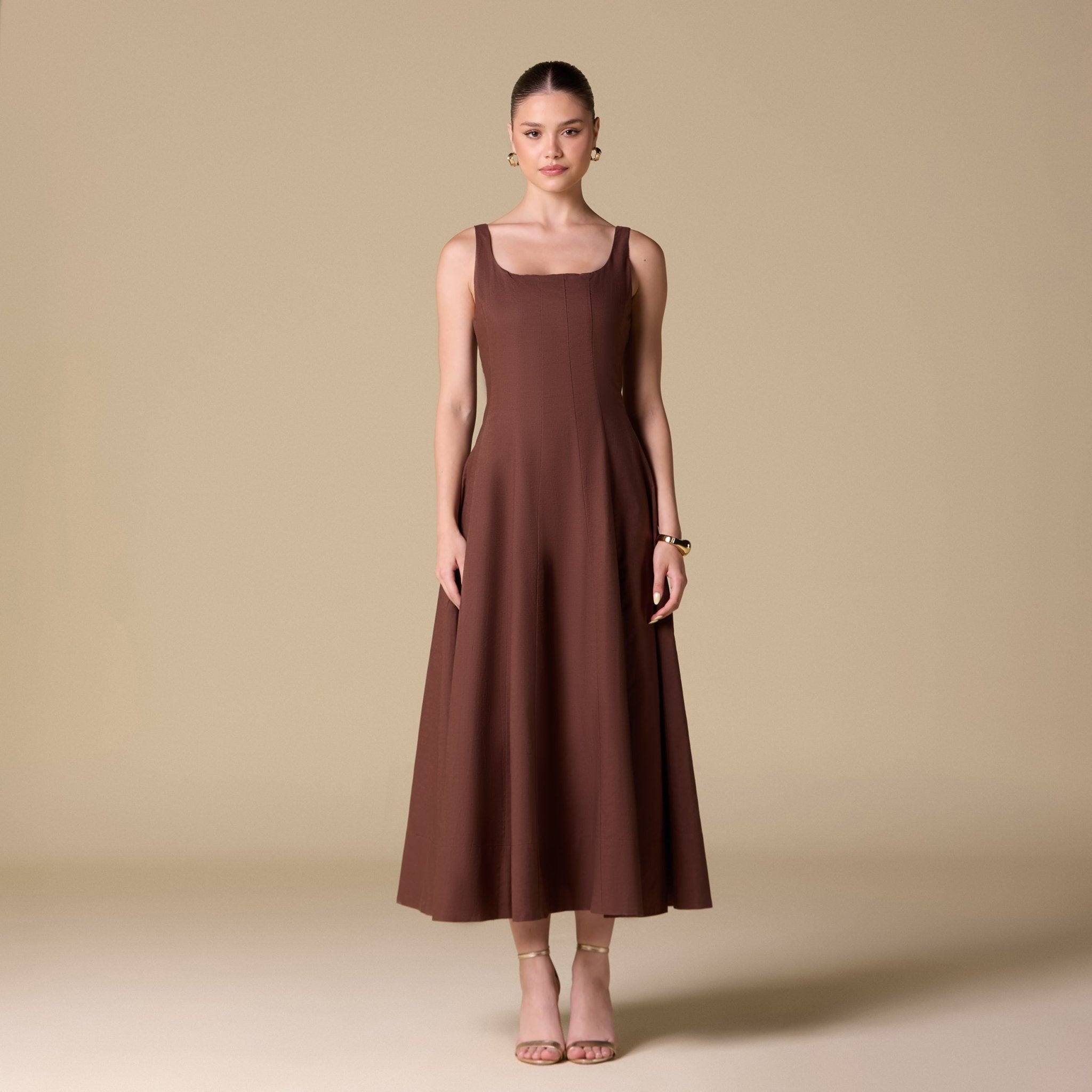 Linen Blend A - Line Midi Dress - shopaleena