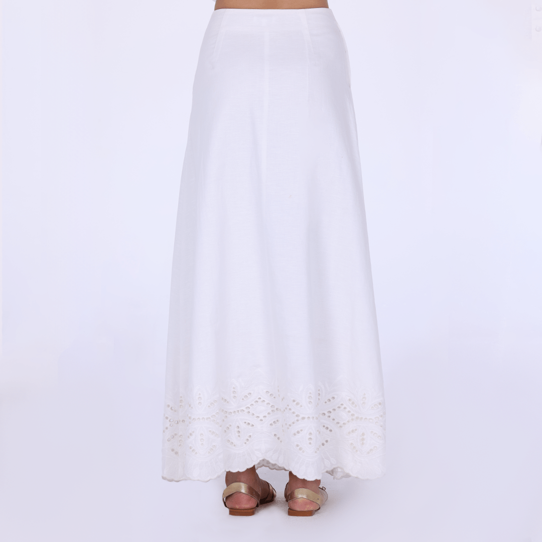 Linen - Blend A - Line Midi Skirt with Front Buttons - shopaleena