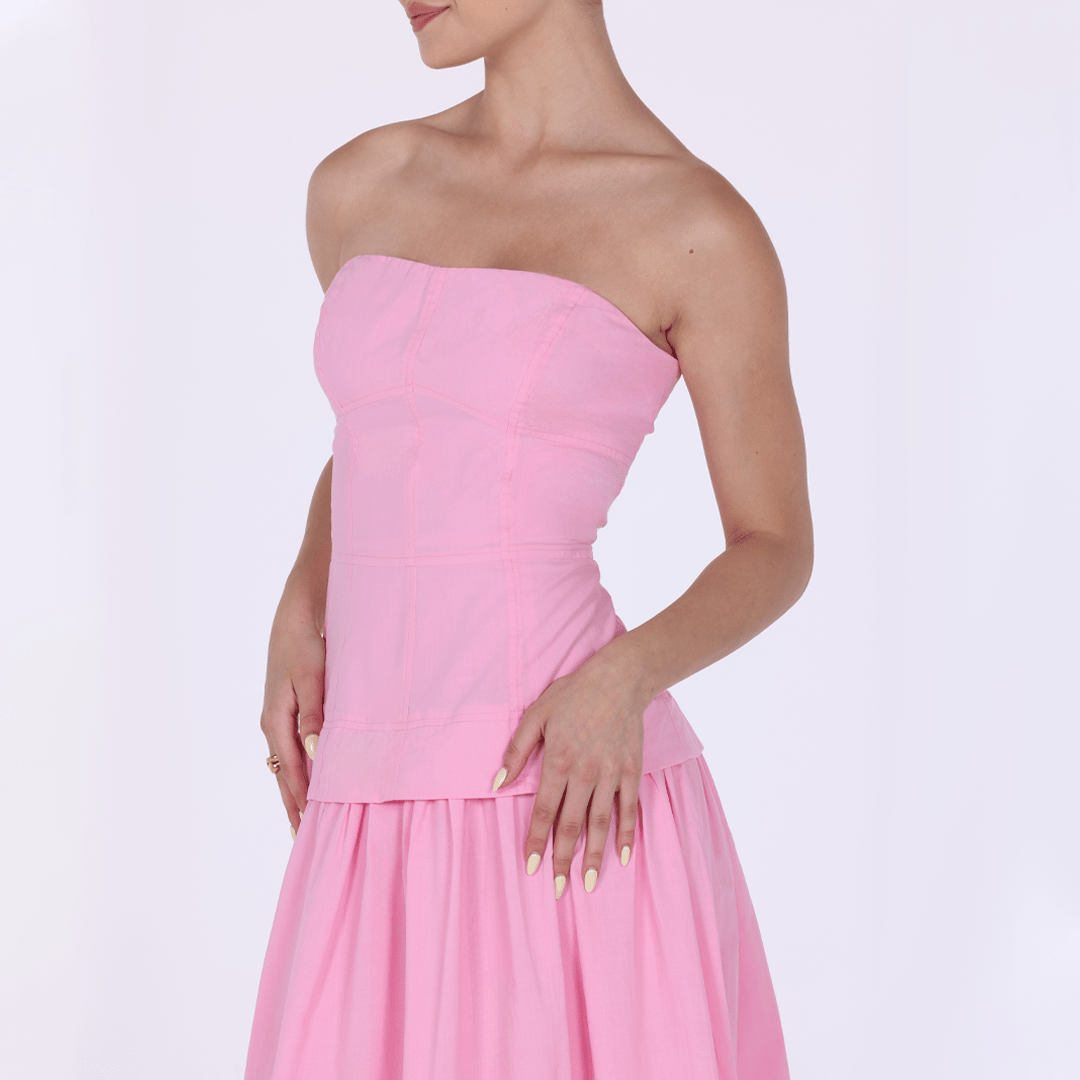 Linen blend corset cut midi dress - shopaleena