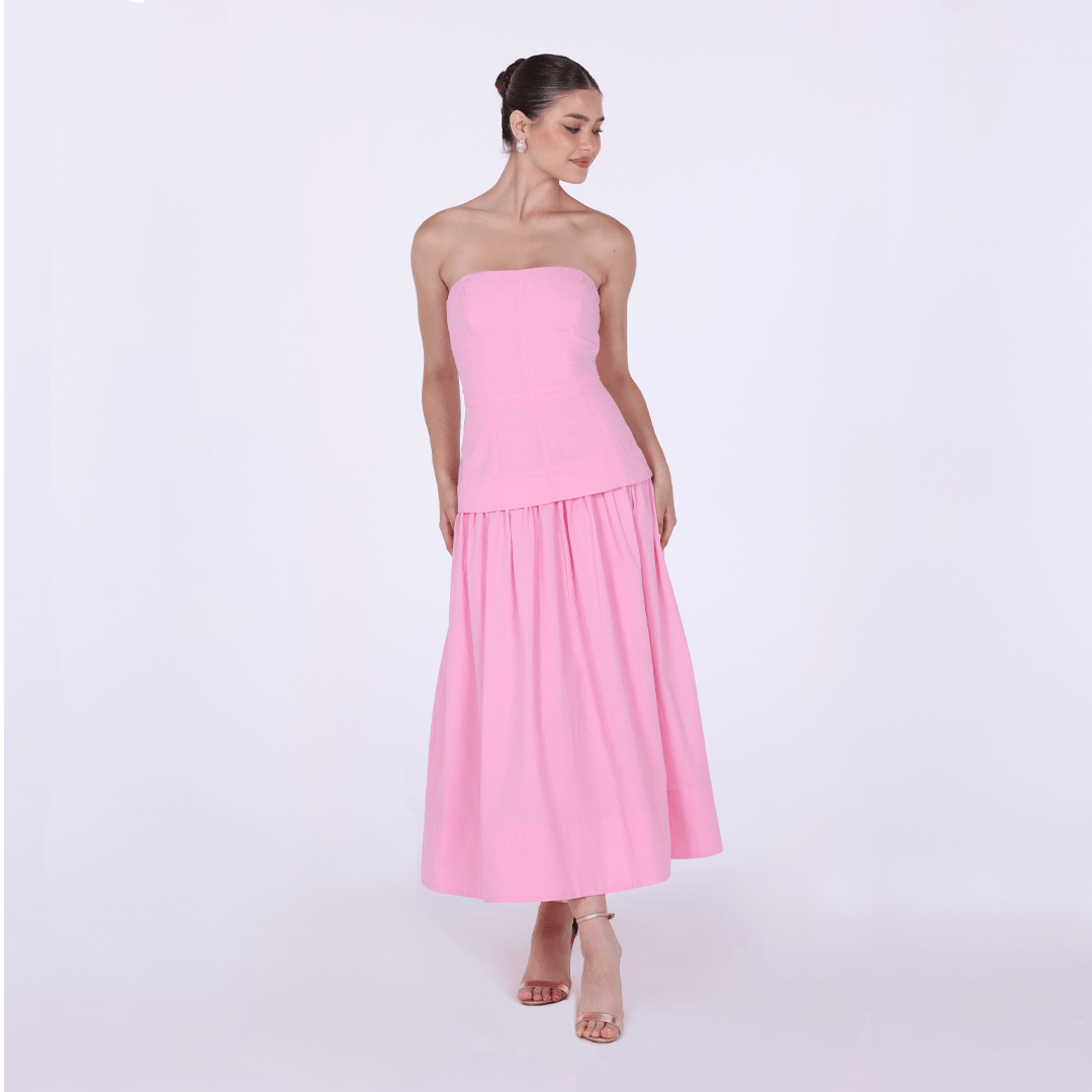 Linen blend corset cut midi dress - shopaleena