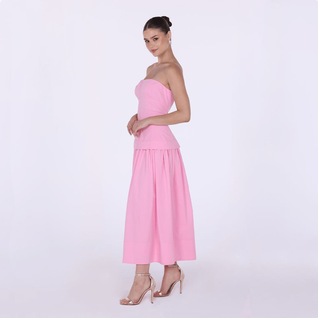 Linen blend corset cut midi dress - shopaleena