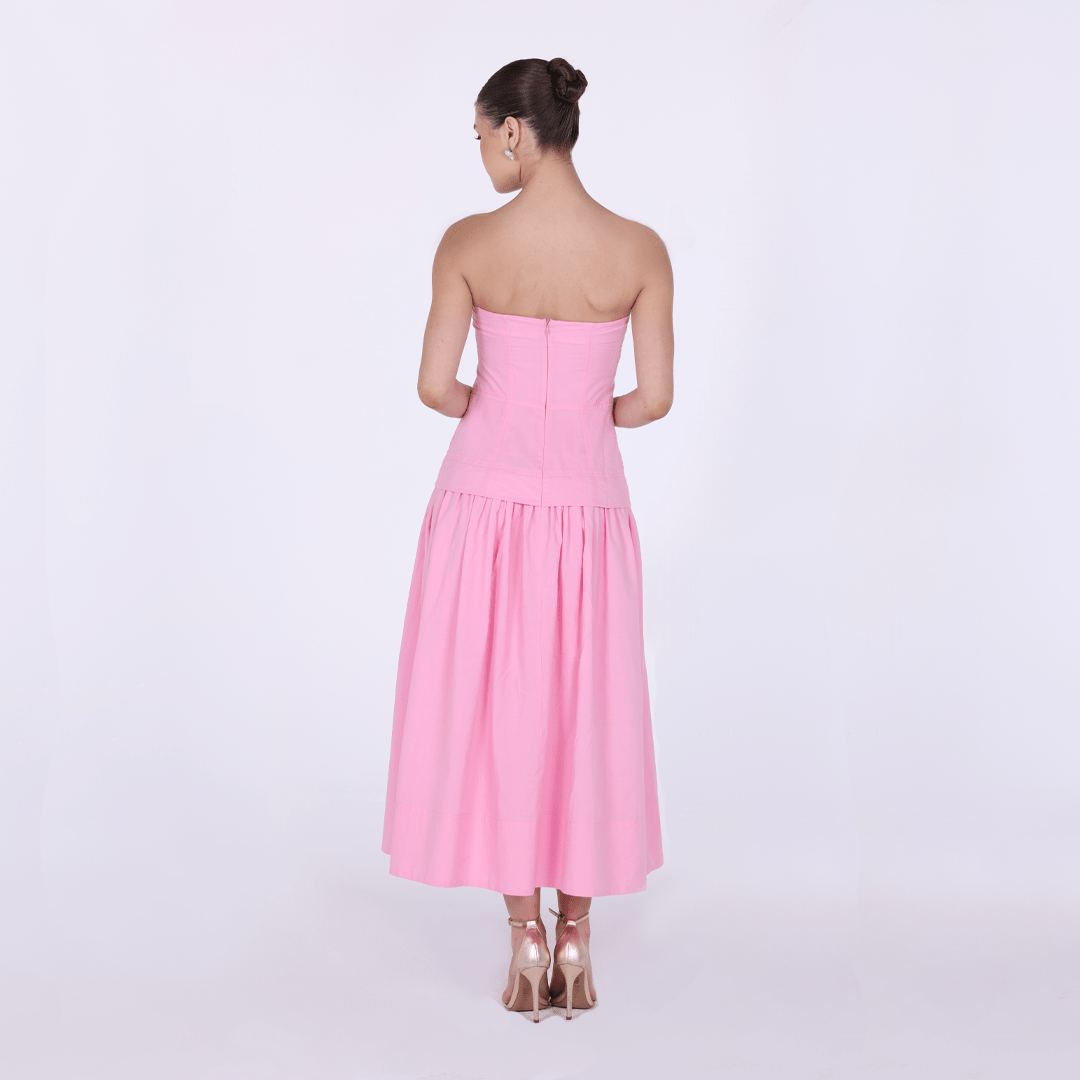 Linen blend corset cut midi dress - shopaleena