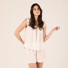 Linen Blend Frill Trim Top - shopaleena