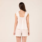 Linen Blend Frill Trim Top - shopaleena