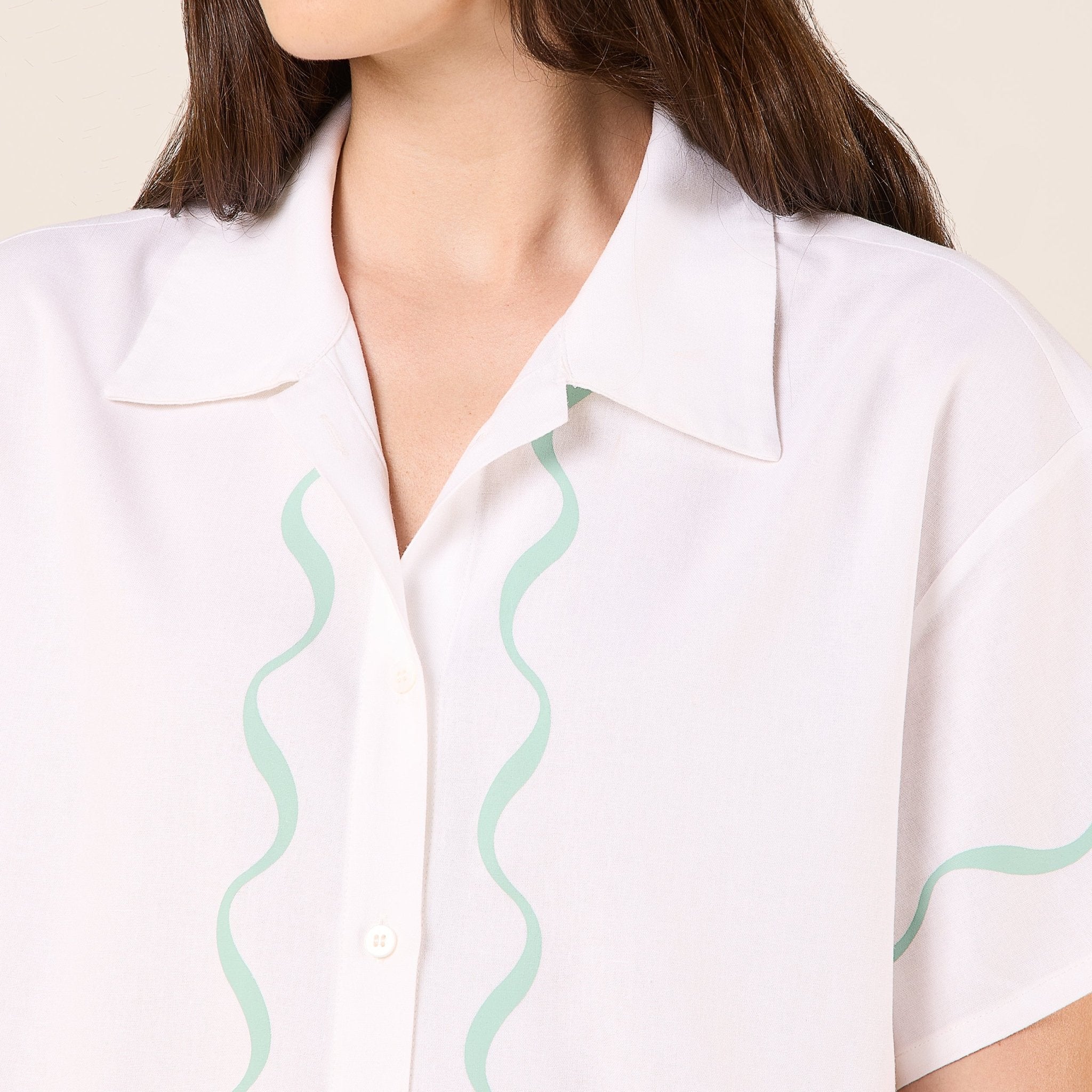 Linen Blend Wavy Line Shirt - shopaleena
