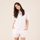 Linen Blend Wavy Line Shorts - shopaleena