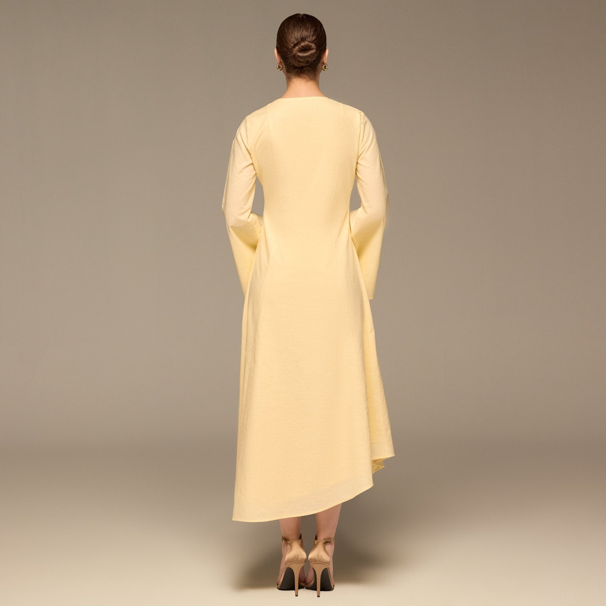 Linen Button-Front Flared Dress - shopaleena