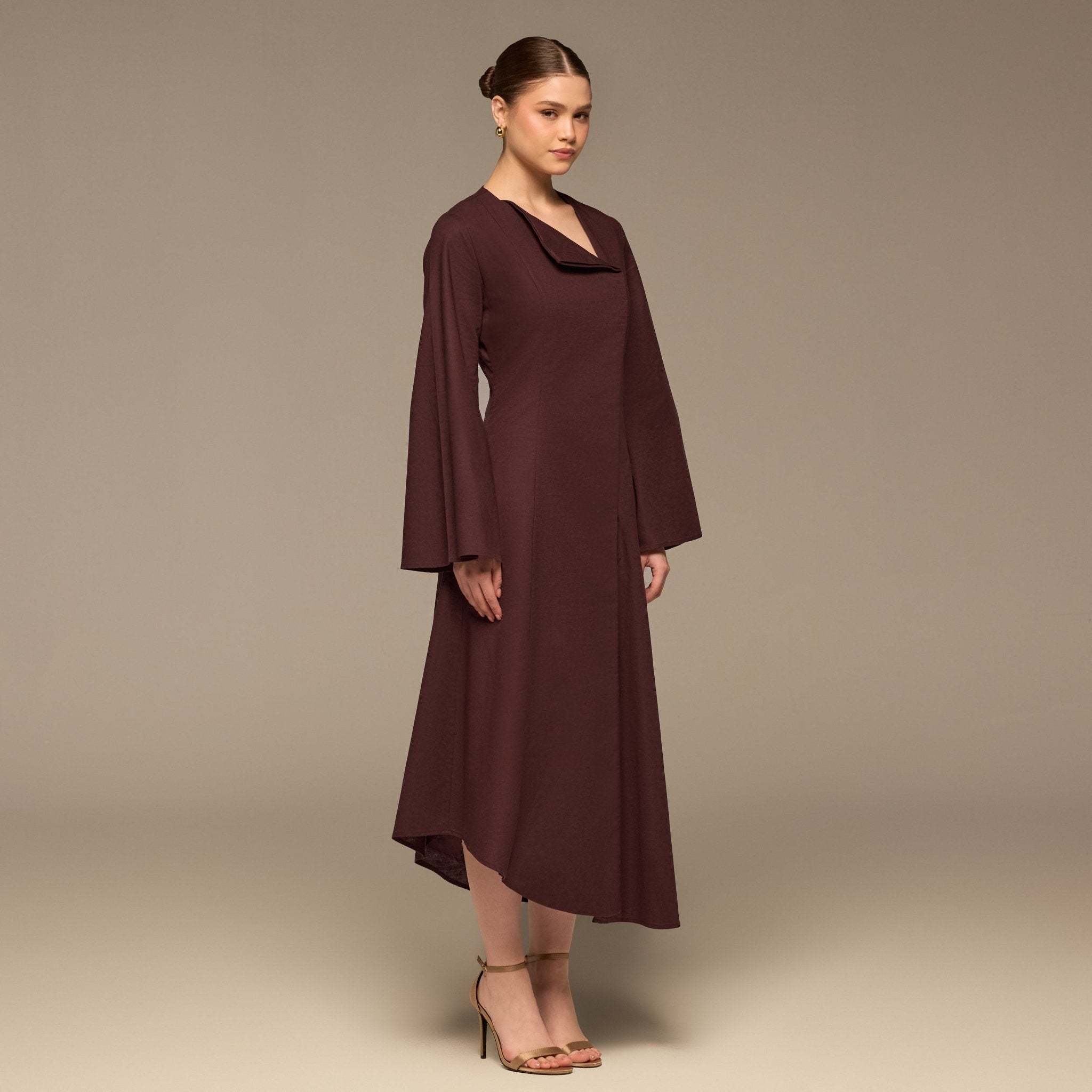 Linen Button-Front Flared Dress - shopaleena
