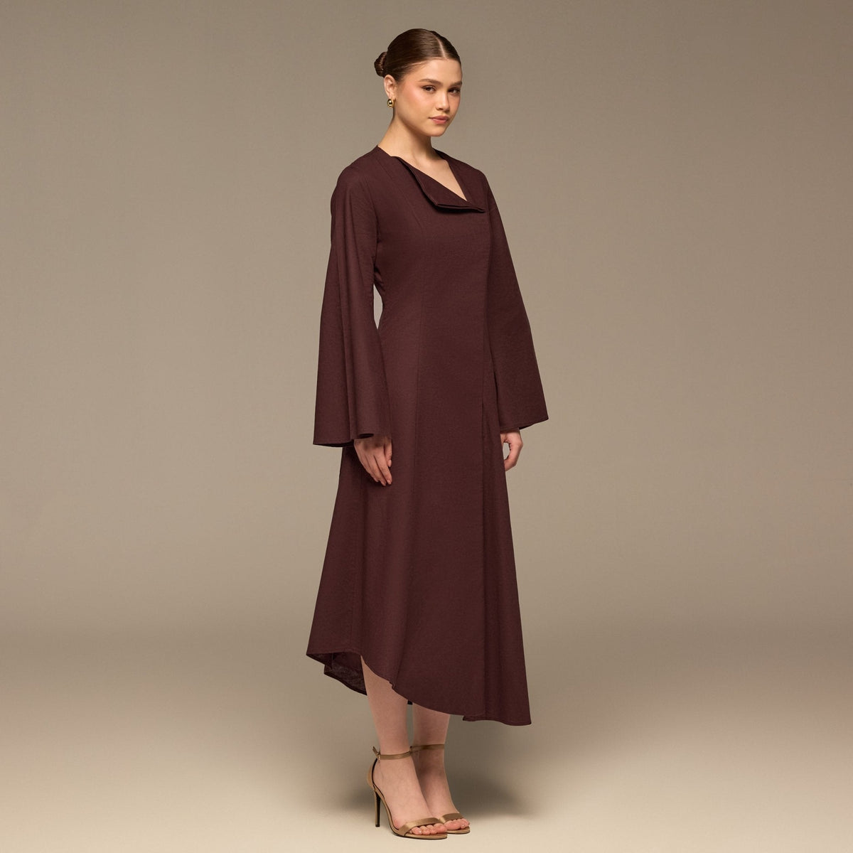 Linen Button-Front Flared Dress - shopaleena