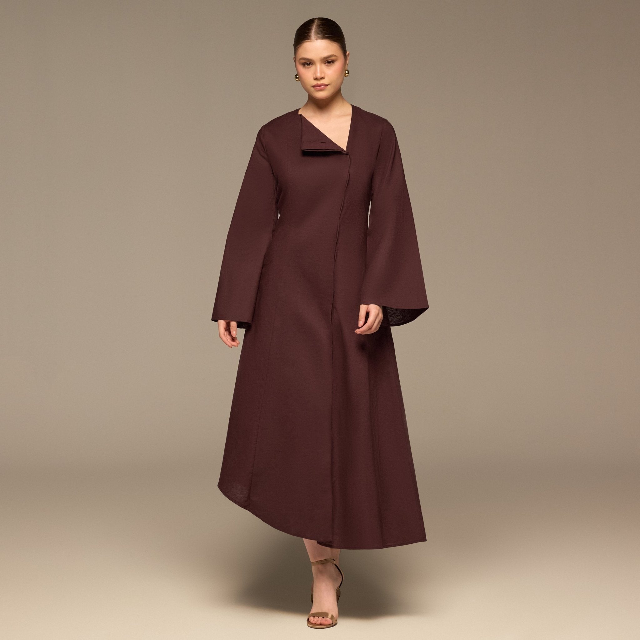 Linen Button-Front Flared Dress - shopaleena