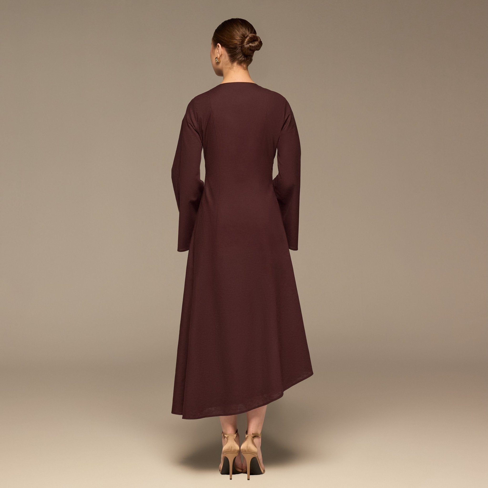 Linen Button-Front Flared Dress - shopaleena