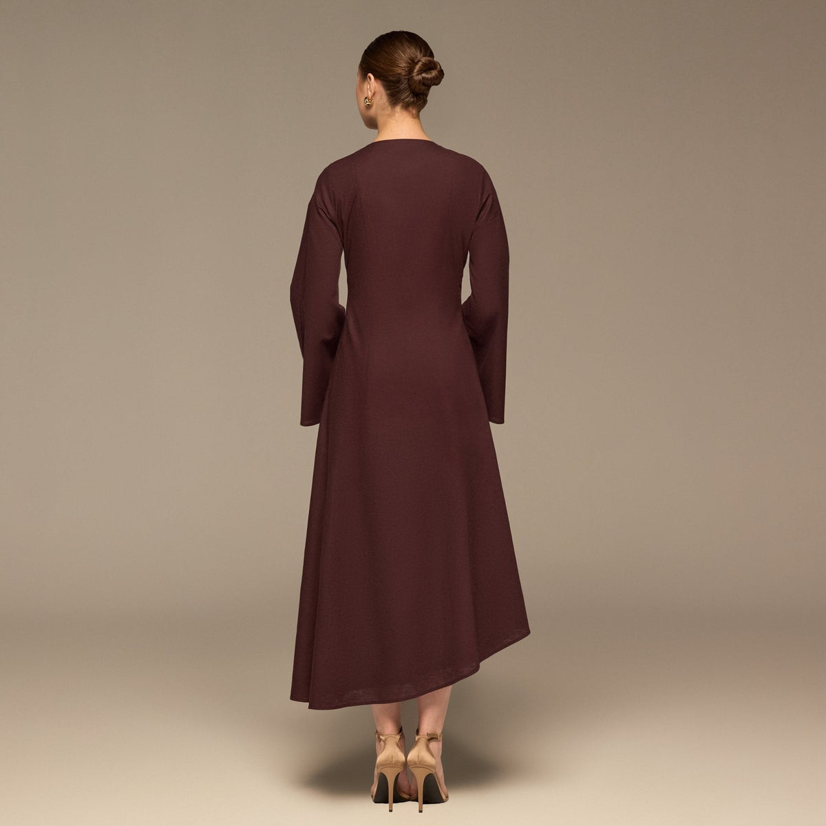 Linen Button-Front Flared Dress - shopaleena
